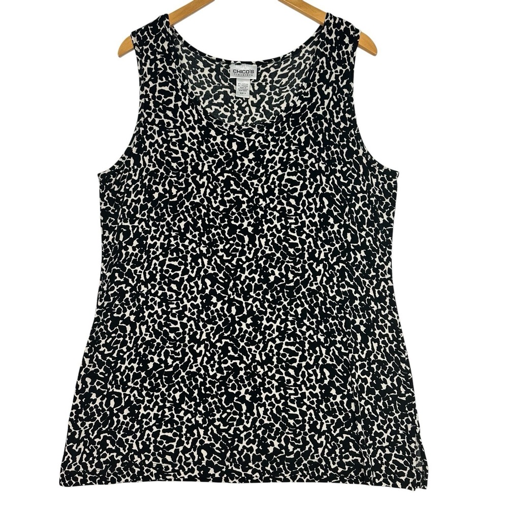 Chico's Travelers Tank Top Womens Size 3/XL Black White Animal Print Stretch